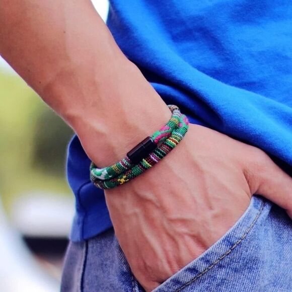 Black Stainless Steel Rope Bracelet Unisex Handmade Double Layer Purple Colors - Picture 4 of 5